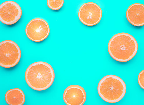 Set of orange slice with copy space in pastel color background