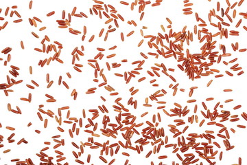 Red wild rice pile isolated on white background, top view
