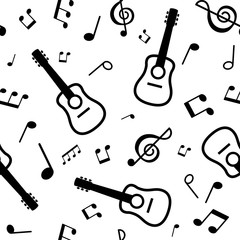 Naklejka premium vector seamless guitars pattern and musical notes