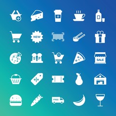 Modern Simple Set of food, drinks, shopping Vector fill Icons. ..Contains such Icons as fresh,  slice,  orange, basket,  healthy,  fresh and more on gradient background. Fully Editable. Pixel Perfect.