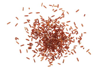 Red wild rice pile isolated on white background, top view
