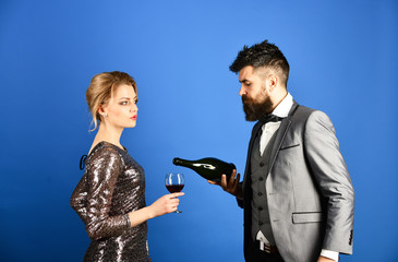 Winetasting and date concept. Couple in love tasting Italian wine