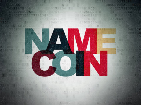 Blockchain concept: Painted multicolor text Namecoin on Digital Data Paper background