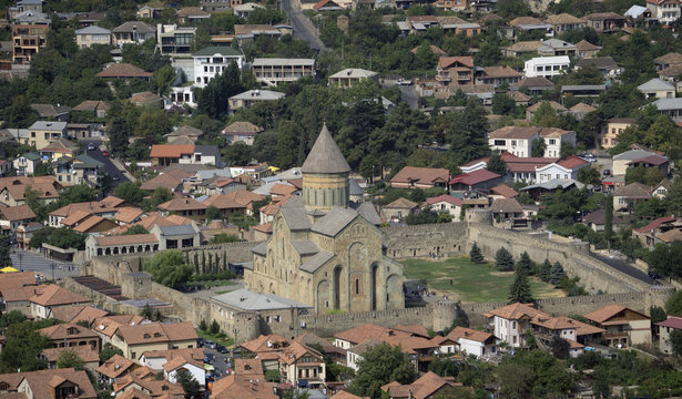 view of the old city Mtskheta and Svetitskhoveli Cathedral, Mtskheta, Georgia