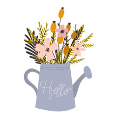 Vector flowers and watering can