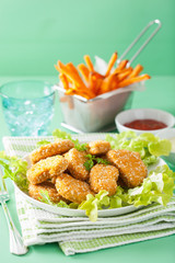 vegan soy nuggets and sweet potato fries healthy meal
