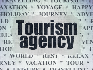 Tourism concept: Painted black text Tourism Agency on Digital Data Paper background with   Tag Cloud