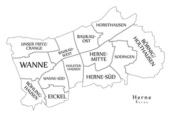 Modern City Map - Herne city of Germany with boroughs and titles DE outline map