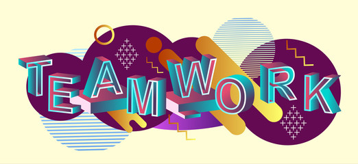 Fototapeta premium Teamwork typography concept with abstract graphic elements. Teamwork design for banners or web.