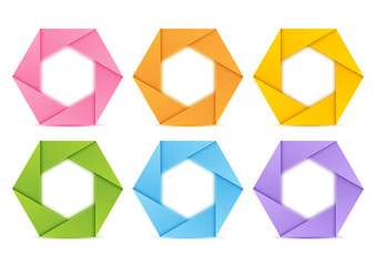 Set of paper cut hexagons on white background
