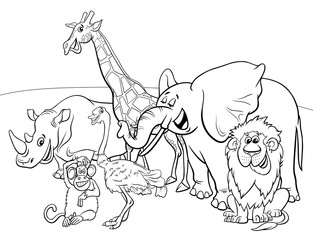 cartoon safari animal characters coloring book