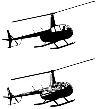 helicopter silhouette and sketch - vector