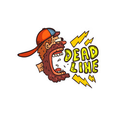 Bearded man screaming Deadline word, time limit, stress and burnout sign vector Illustration on a white background