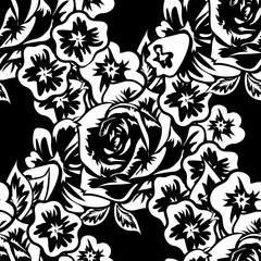seamless monochrome pattern of flowers for greeting cards, background, price tags
