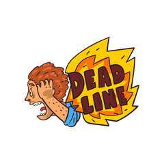 Frustrated man screaming, Deadline word in the fire, time limit, stress and burnout sign vector Illustration on a white background