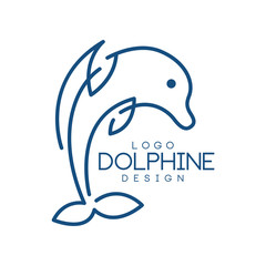 Dolphine logo template, nautical design element with jumping dolphin vector Illustration on a white background