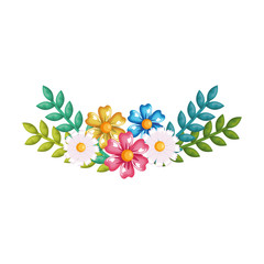 flowers and leafs decorative icon vector illustration design