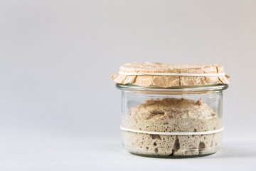 The process of fermentation of homemade bread sourdough. Rye starter for bread products. The concept of a healthy diet