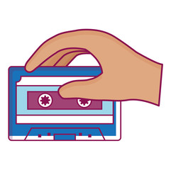 hand with retro cassette vector illustration design