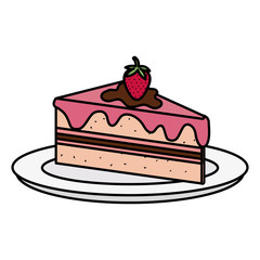 dish with delicious cake portion vector illustration design