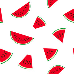 Seamless Pattern with Watermelon Slices with Seeds, Juicy Fresh Summer Fruit, Vector Illustration