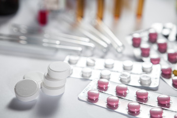 Pharmaceutical medication and medicine pills in packs