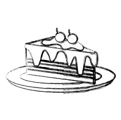 dish with delicious cake portion vector illustration design