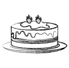 dish with delicious cake celebration vector illustration design