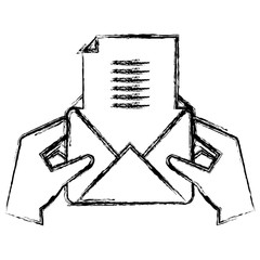 hands with envelope mail vector illustration design