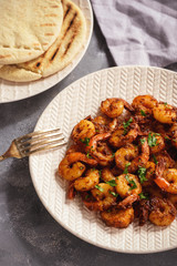 Spicy moroccan shrimp, mediterranean cuisine.