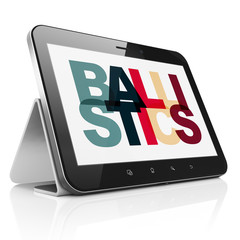 Science concept: Tablet Computer with Painted multicolor text Ballistics on display, 3D rendering