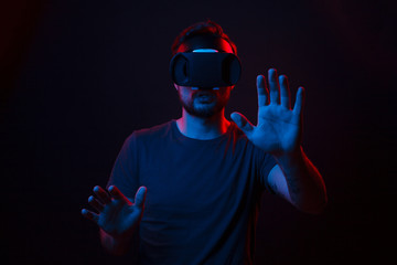 Man exploring space in VR glasses