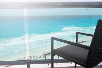 Fototapeta na wymiar View from luxury resort balcony on beach