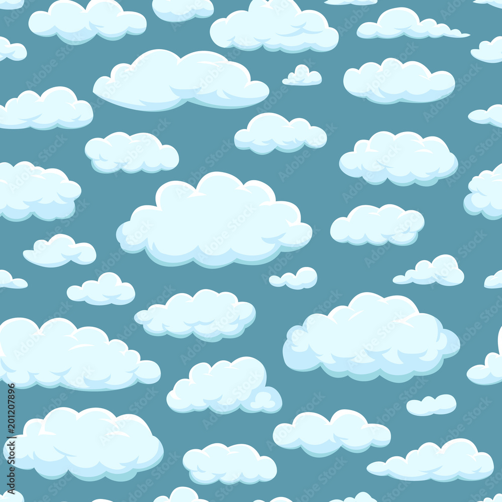 Poster seamless pattern. clouds of different shapes in the sky for your web site design, ui, app. meteorolo