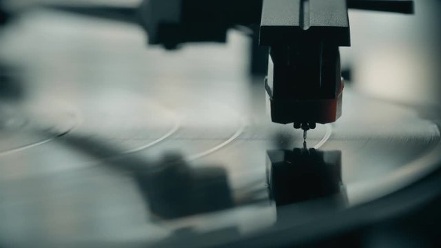 Vinyl record player needle macro shot