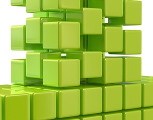 Fototapeta na wymiar Green abstract cubes block array 3d illustration