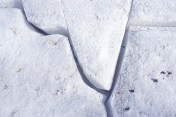 cracks in ice. Natural background. Close up. A thick layer of ice on the frozen river. The concept...