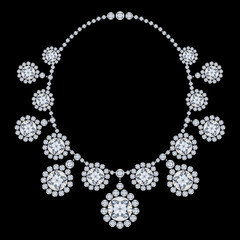 3D illustration isolated diamond necklace with glittering precious stones