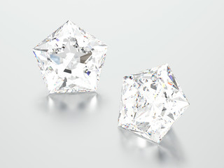 3D illustration two white pentagon diamonds stones