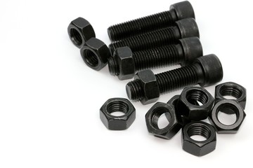 Black steel bolts and nuts mechanical part