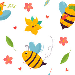 Bright pattern with bees, carambola and elements