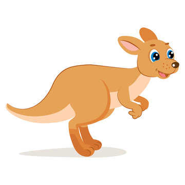 Cute Jumping Kangaroo Vector. Illustration Of Funny Running Wallaroo. Australian Animals Vector. Endangered Animals. Cute Wallaby.