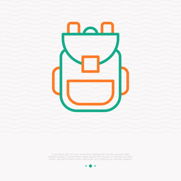 Backpack thin line icon. Modern vector illustration of schoolbag.