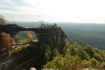 epic panorama of the famous pravcicka brana stone bridge attraction CZ