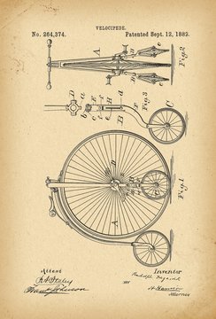 1882 Patent Velocipede Bicycle history  invention