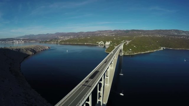 Krk Bridge over the sea, aerial shot