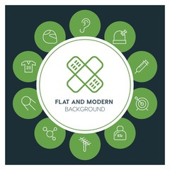 health, science, sports Infographic Circle outline Icons Set. Contains such Icons as  business,  website,  elements,  background,  pattern,  illustration, ear and more. ..Fully Editable. Pixel Perfect