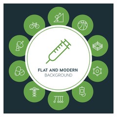 health, science, sports Infographic Circle outline Icons Set. Contains such Icons as  business,  website,  elements,  background,  pattern,  illustration and more. ..Fully Editable. Pixel Perfect