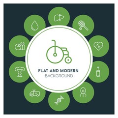 health, science, sports Infographic Circle outline Icons Set. Contains such Icons as  business,  website,  elements,  background,  pattern,  illustration and more. ..Fully Editable. Pixel Perfect