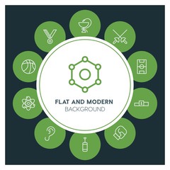 health, science, sports Infographic Circle outline Icons Set. Contains such Icons as  business,  website,  elements,  background,  pattern,  illustration, ear and more. ..Fully Editable. Pixel Perfect